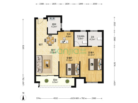 万科环萃园 3室1厅2卫 96平方