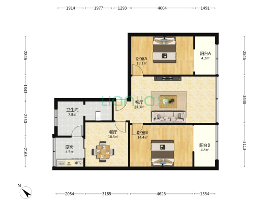宏济新路201号 2室2厅1卫 91平方