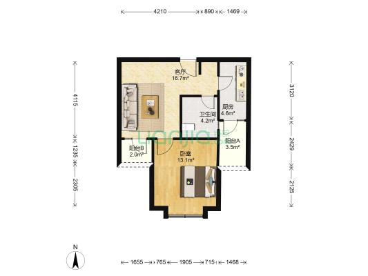 嘉城香馥湾 1室1厅1卫 55平方