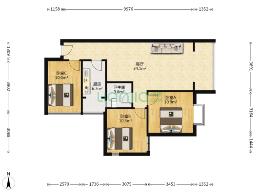 常青藤二期 3室1厅1卫 90平方