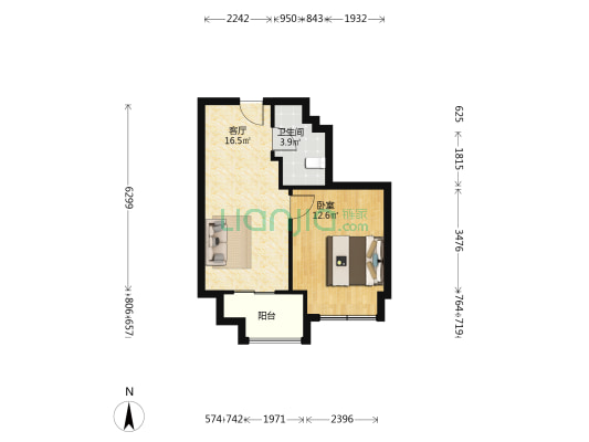 有伴生活广场 1室1厅1卫 62平方