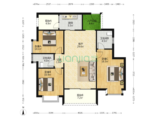 技工学校家属楼 3室1厅2卫 122平方