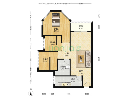 新派客 3室1厅1卫 80平方