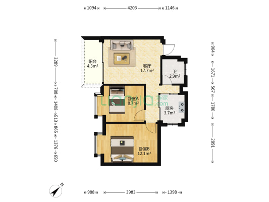 南洲路695-733号宿舍（单号） 2室1厅1卫 63平方