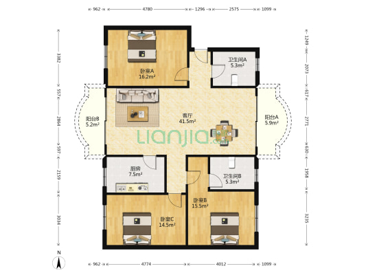 金兴路 3室1厅2卫 132平方
