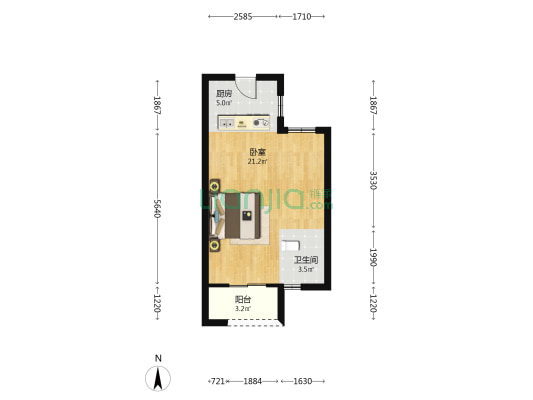 园湖新苑 1室0厅1卫 45平方