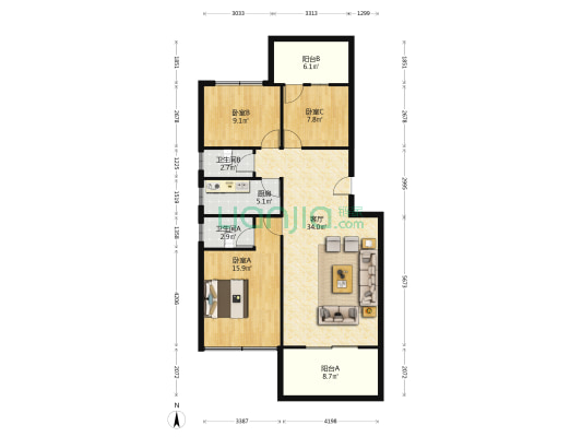 阳光雅轩 3室1厅2卫 106平方