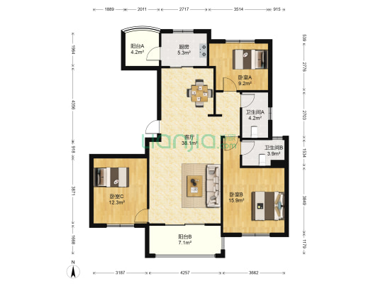 碧桂园生态城剑桥郡 3室1厅2卫 129平方