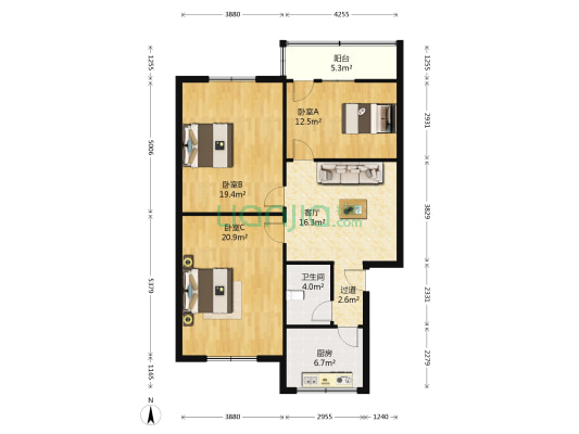 同辉一巷 3室1厅1卫 110平方