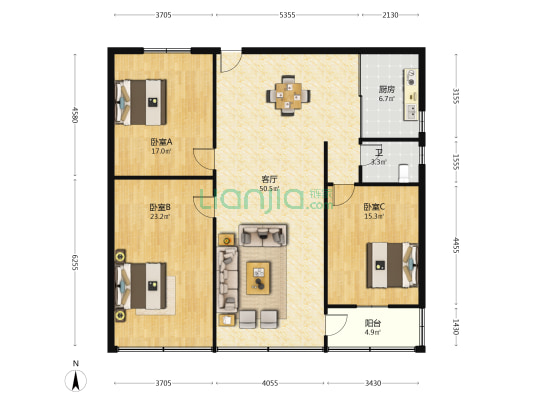 民德路44号 3室1厅1卫 137平方