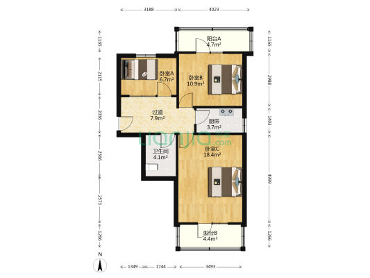 堰宾里 3室0厅1卫 67平方