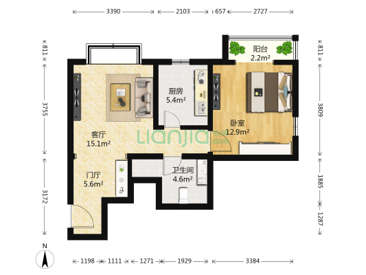 雍景四季 1室1厅1卫 65平方