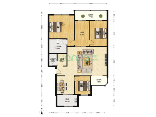 金实小区天实园 4室1厅2卫 131平方