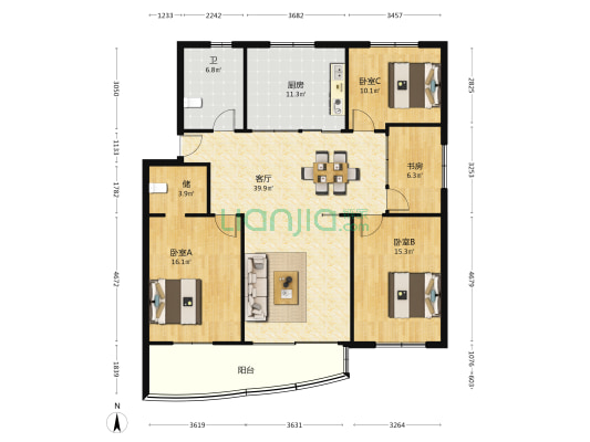 花园城 4室1厅1卫 142平方