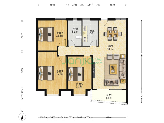 富丽家园富怡大厦 3室1厅1卫 111平方