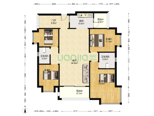北岸美庐 4室1厅2卫 139平方