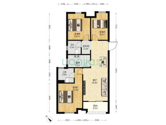 宝龙世家C区 3室1厅3卫 102平方