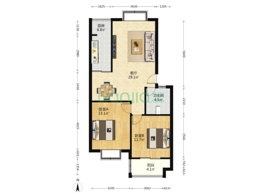 易通花园 2室1厅1卫 88平方