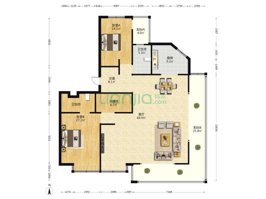 世博生态城蓝湖邻里 2室1厅1卫 190平方
