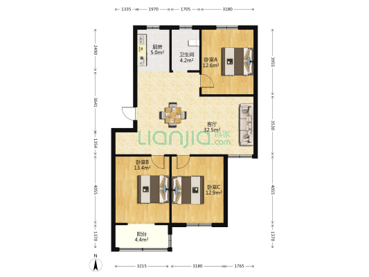 雷峰新村 3室1厅1卫 104平方