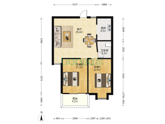 瓜果城综合楼 2室1厅1卫 76平方
