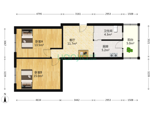 西朝阳路小区 2室1厅1卫 70平方