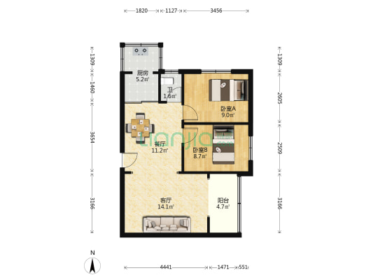 古新巷小区 2室2厅1卫 65平方