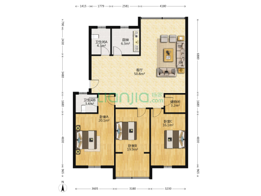 东江汽运小区 3室1厅2卫 139平方