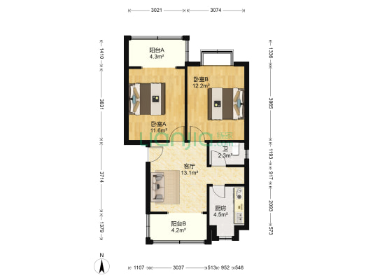 花园七村 2室1厅1卫 64平方