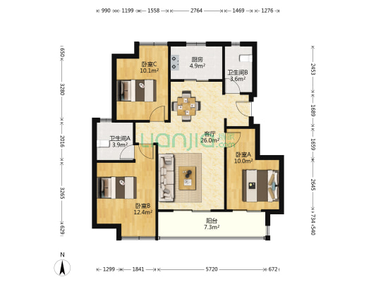融信澜宸 3室1厅2卫 98平方