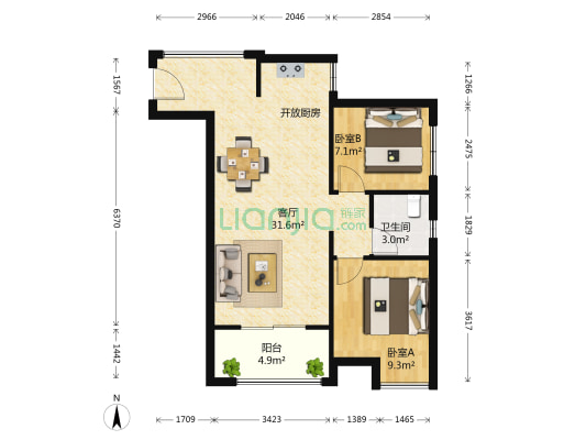 金科时代中心 2室1厅1卫 72平方