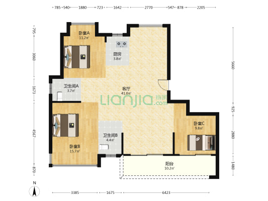 嘉润锦苑 3室1厅2卫 130平方
