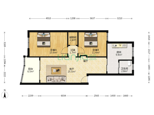 宏业公寓 2室1厅1卫 94平方