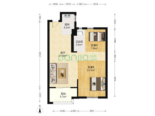 龙星家园 2室1厅1卫 82平方