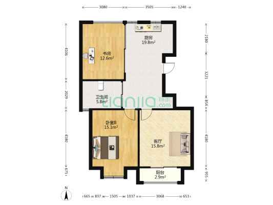 玉洲名园 2室1厅1卫 90平方