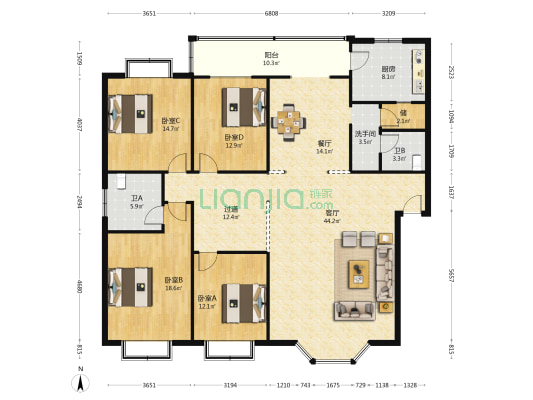 温江二中园丁小区B区 4室2厅3卫 184平方