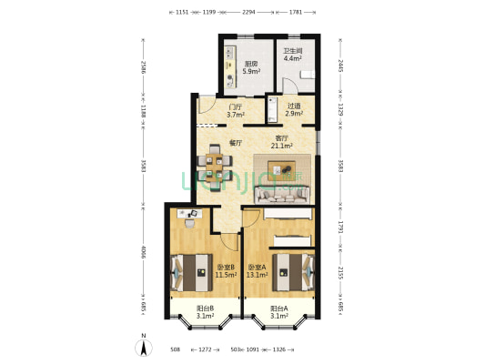 仲达公寓 2室1厅1卫 82平方
