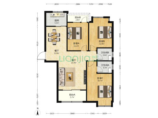 沁园小区 3室2厅2卫 120平方