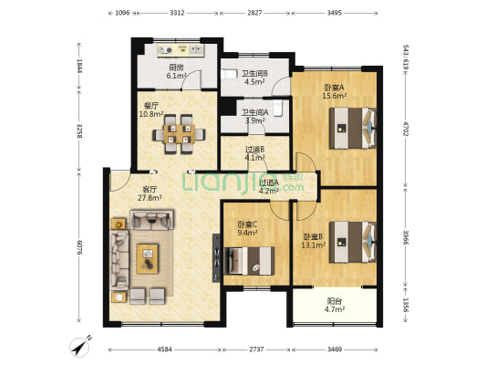 柳城苑 3室2厅2卫 125平方