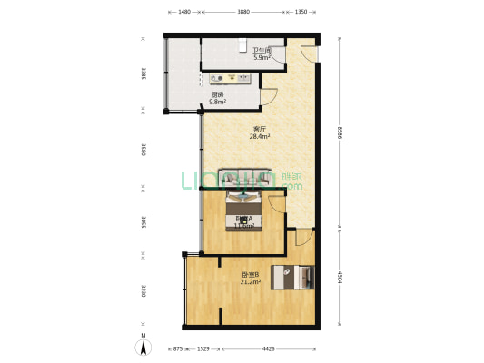 黄河西路378号 2室1厅1卫 82平方