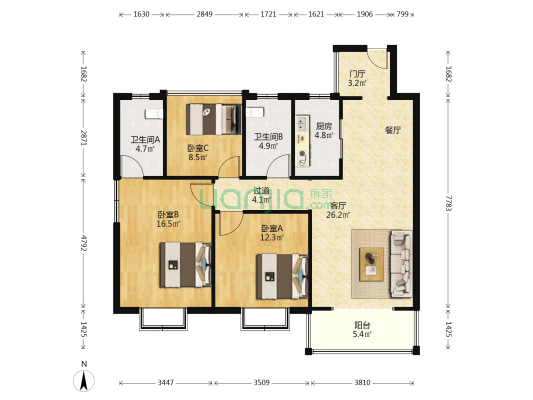 向阳人家 3室1厅2卫 110平方