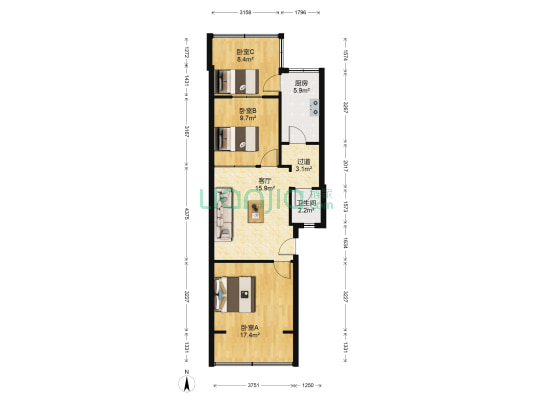 青龙横街37号 3室1厅1卫 64平方