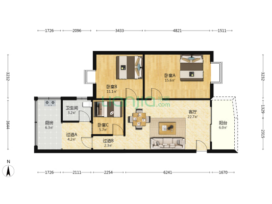 升平苑 3室1厅1卫 90平方