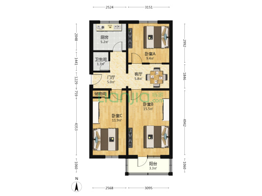 官园南里三区 3室1厅1卫 77平方