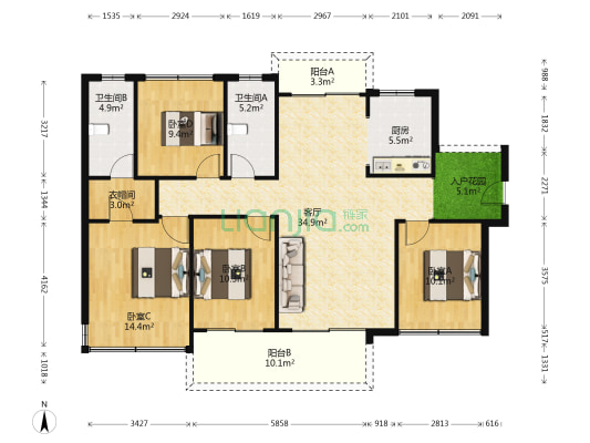 半山华庭 4室1厅2卫 128平方