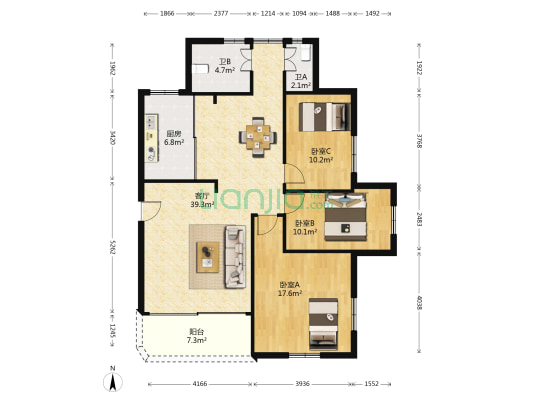 轴承厂家属楼 3室1厅2卫 116平方