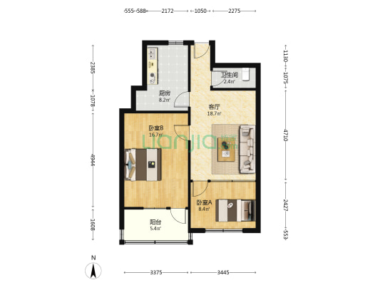 环卫局家属院 2室1厅1卫 69平方