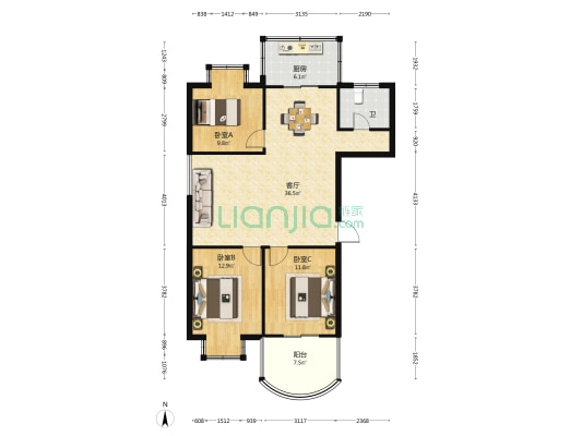 三福源 3室1厅1卫 102平方