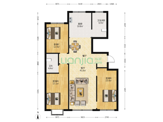 龙润紫宸华府 3室1厅2卫 140平方