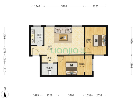 东湾百福苑 2室1厅1卫 91平方